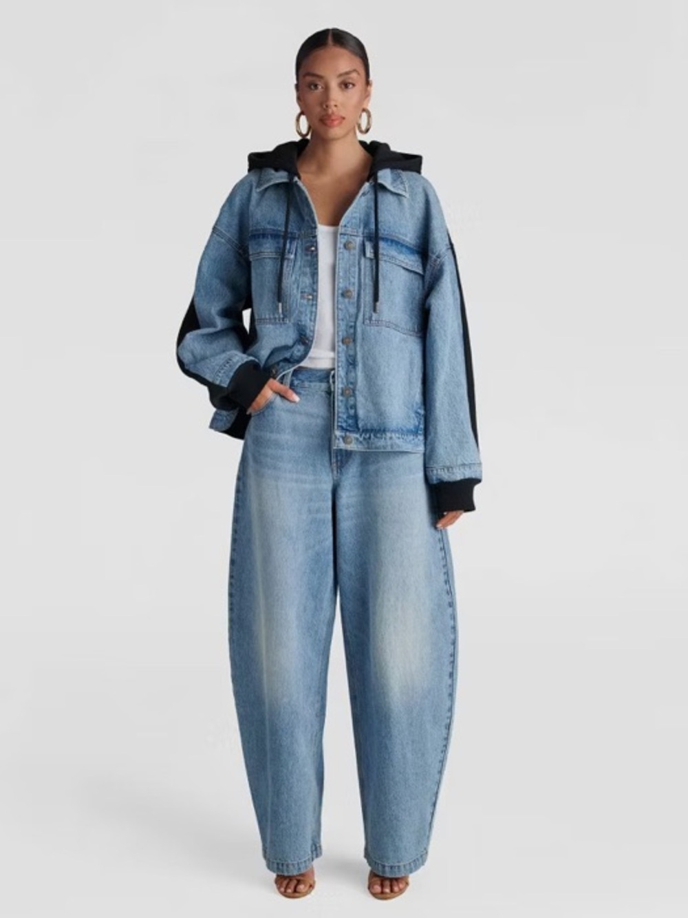 KBB by KAHLANA Women's 'The Denim and Fleece Hoodie' - Medium Wash new 🆕
